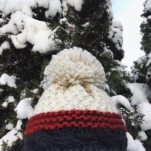 Aerie Knit Stripe Pom Pom Beanie